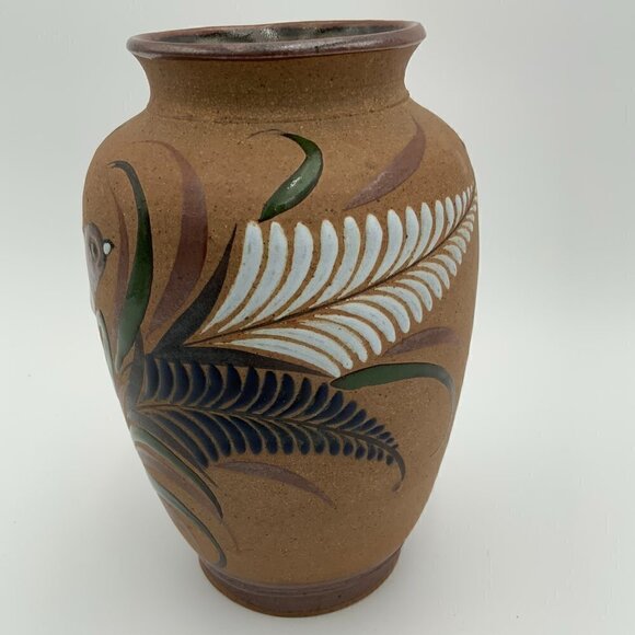Vintage Mexico TONALA Vase Folk Art Pottery Hand Painted Bird TACAT - Picture 3 of 8